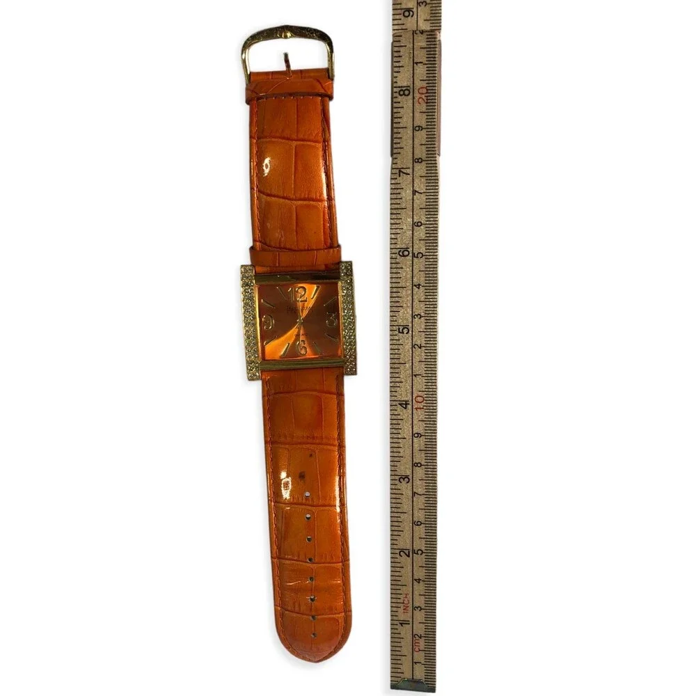 Joan Rivers Classics V377 Vintage Wide Leather Band Rhinestone Square Face Watch